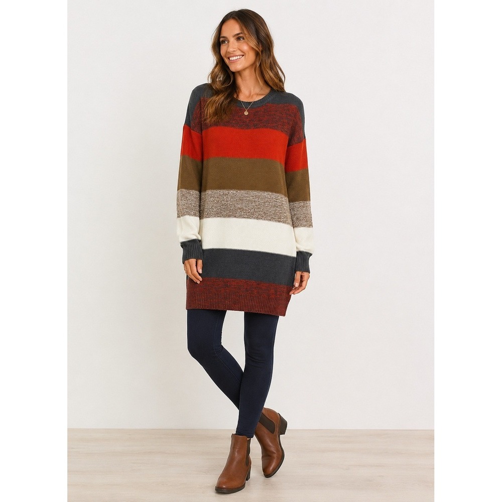 Jack by BB Dakota Sweater Dress Womens XS Orange Gray Striped‎ Soft Acrylic Knit
